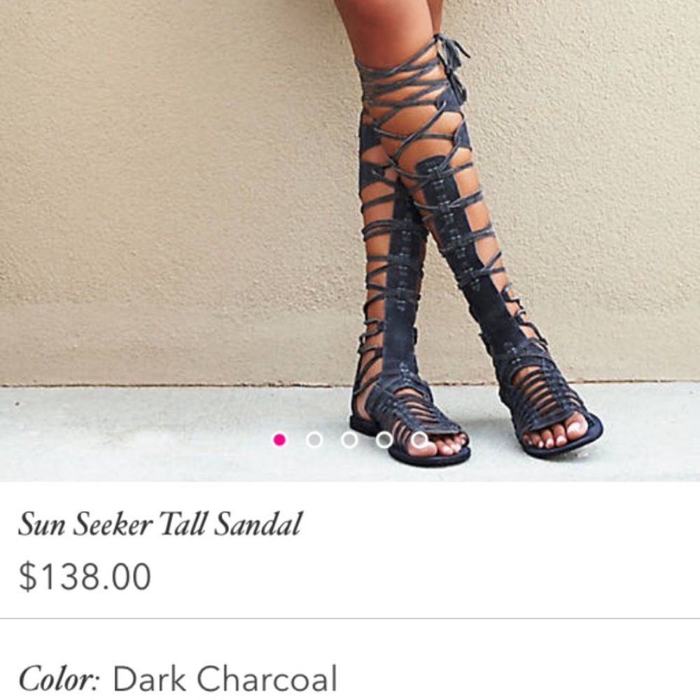 Free People Sun Seeker Tall Gladiator Sandals in Dark Grey